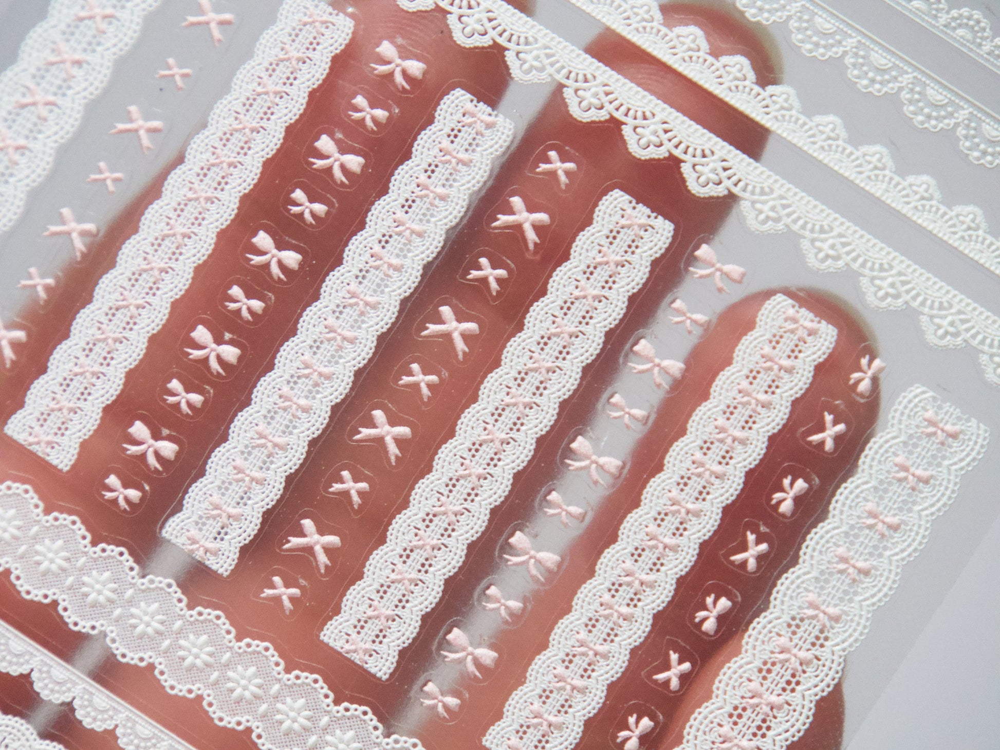 Pink Bow Tie & White Lace Nail Stickers