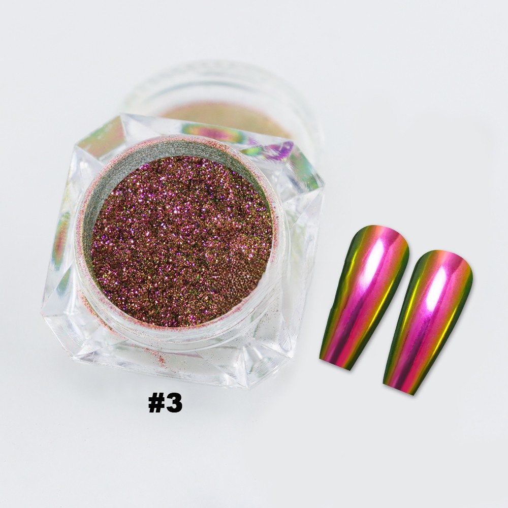 0.25g Chameleon Laser Shimmer Chrome Powder/ Ultra Fine Color Shift Pigment Powders for Nails/ Shiny Glossy Mirrored Halo Effect Nail Supply