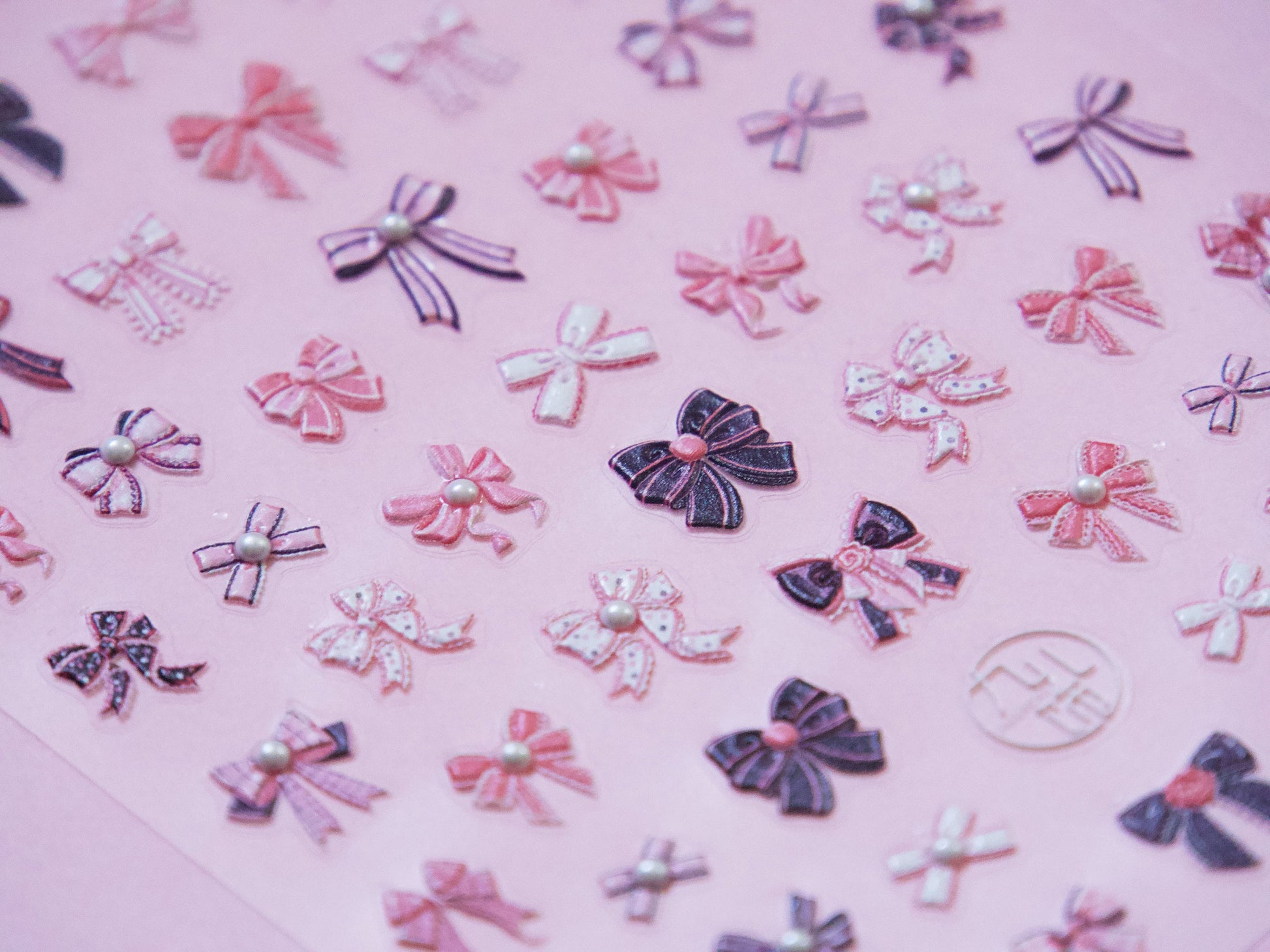 Pink Bow Tie & White Lace Nail Stickers