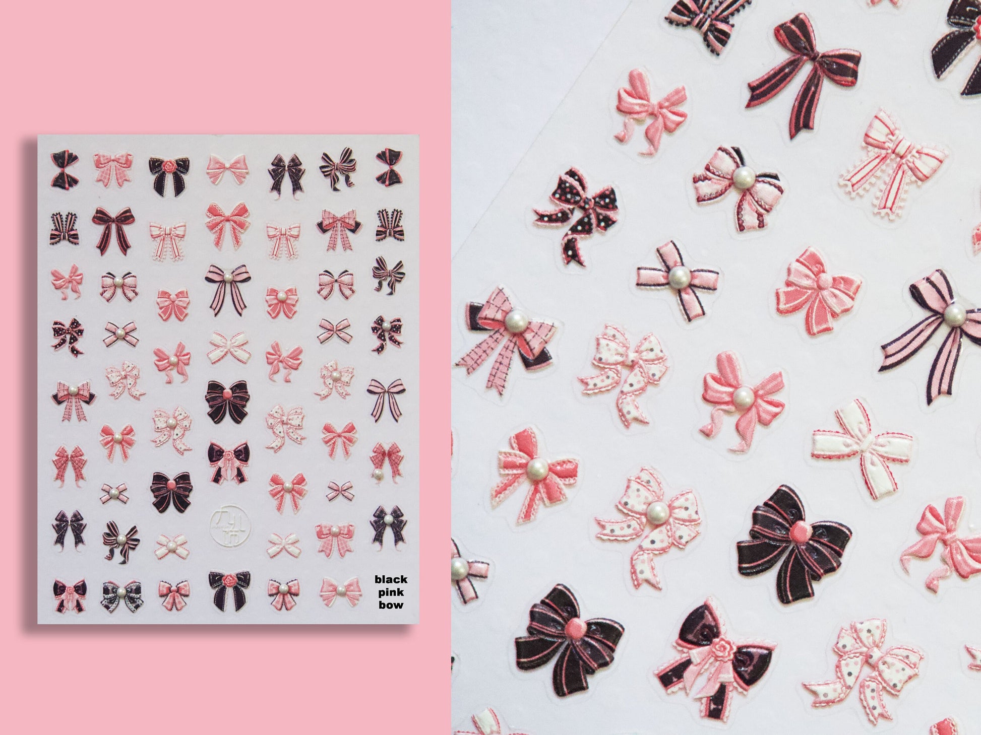 Pink Bow Tie & White Lace Nail Stickers