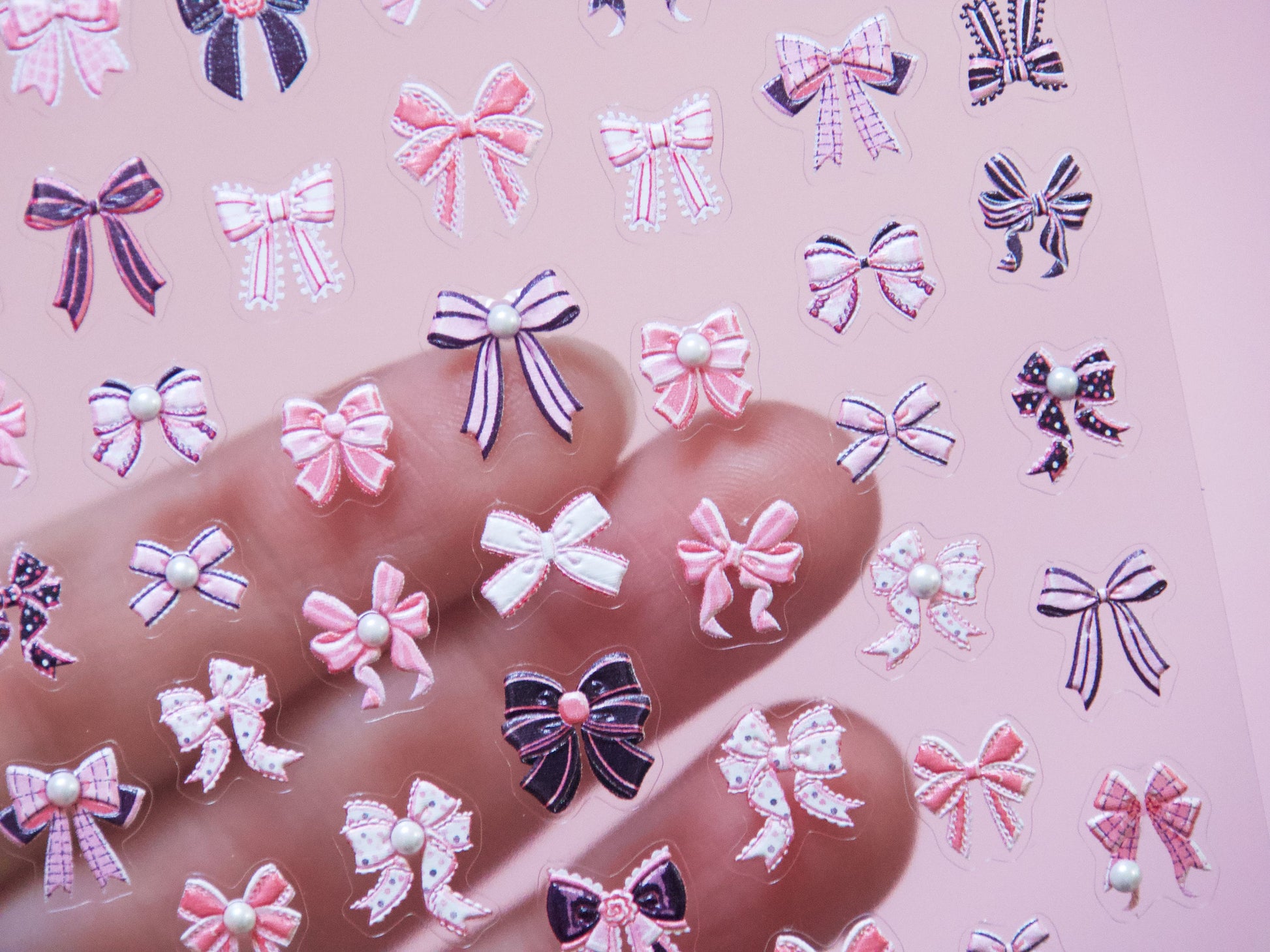 Pink Bow Tie & White Lace Nail Stickers