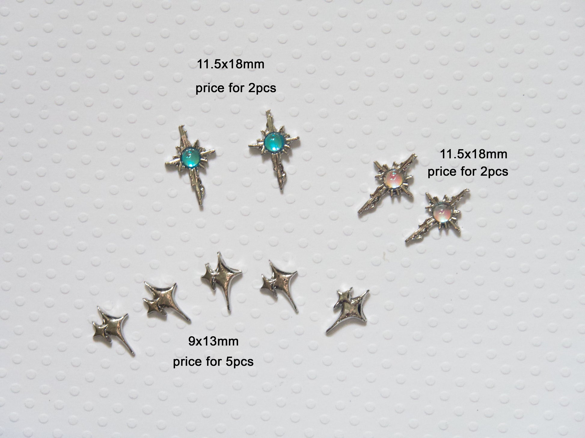 2pcs Aurora Quadrangular Star Nail Studs Metallic Decal/ Silver Starry Sky Four Pointed Stars Universe Metallic Studs Charms Nails Supply